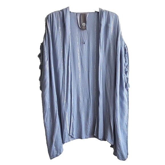Vince Camuto Metallic Striped Blue Gray Kimono Top Wrap Open Front One Size - Picture 1 of 13